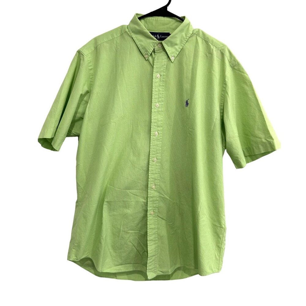 Ralph Lauren Mens Classic Fit Green Short Sleeve Button-Down Shirt Sz Large